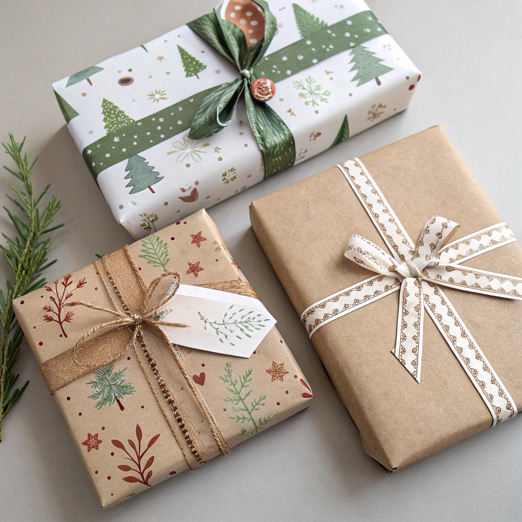 Gift wrapping process in action